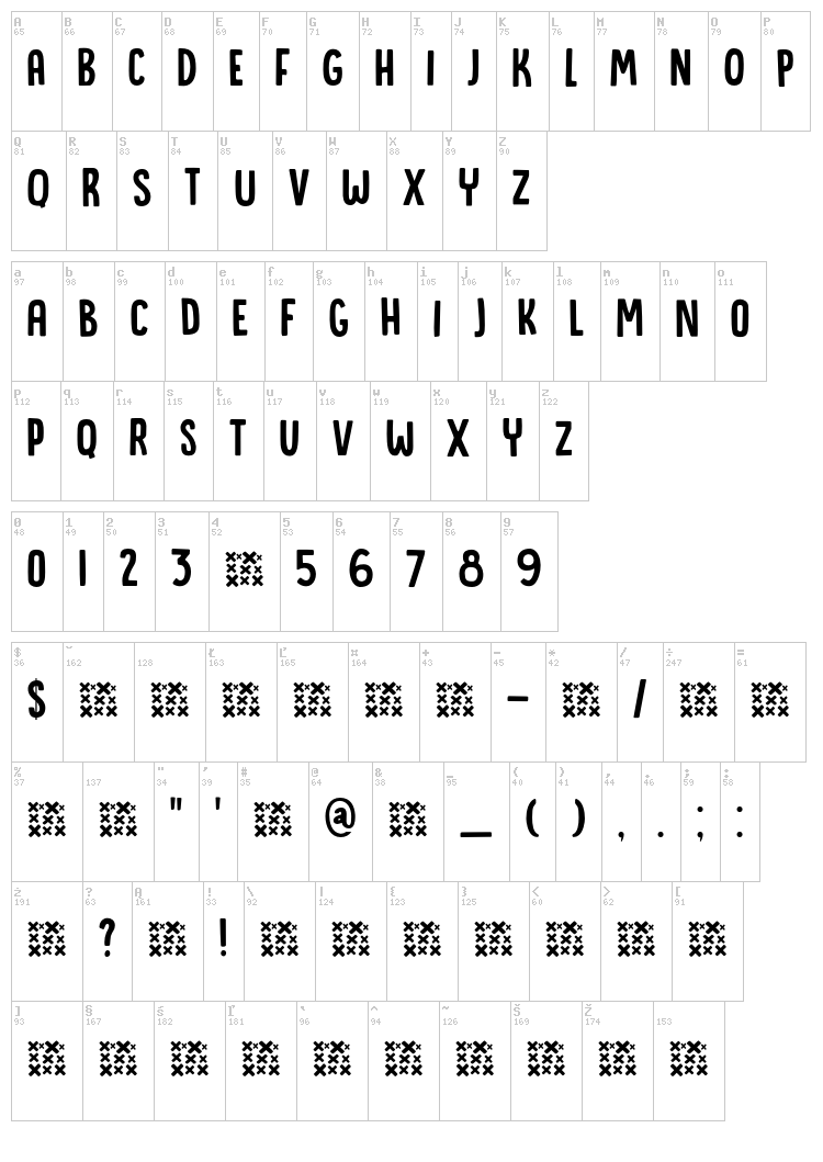 DK Canoodle font map